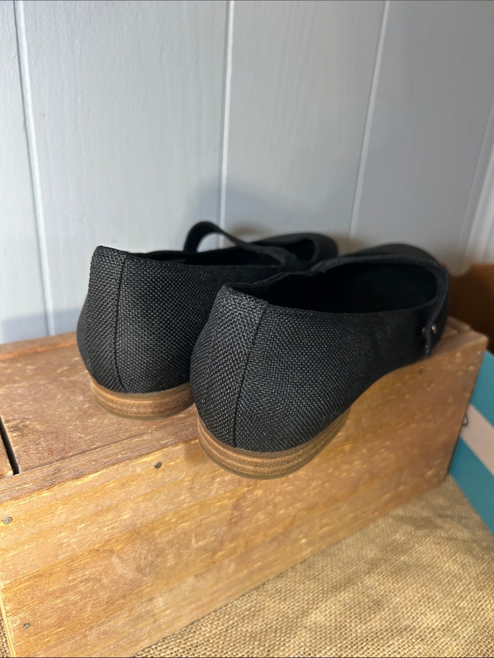 Toms Black Canvas Mary Jane Flats with Strap - Picture 8 of 10
